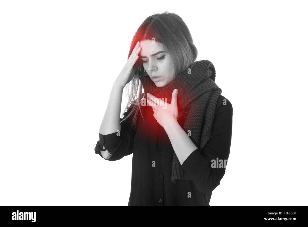 Woman with headache and sore throat Stock Photo Alamy