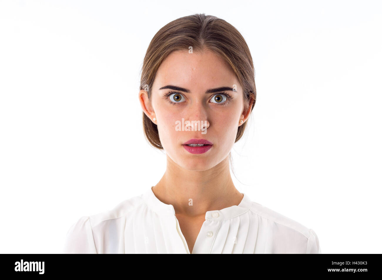 Scared Face Of Women On White Background Stock Photo, Picture and