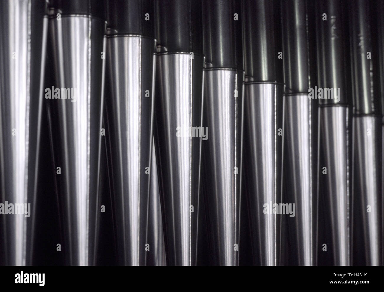 Organ pipes, detail, metal whistles, silver, juxtaposition, whistle opus, graded, staggering