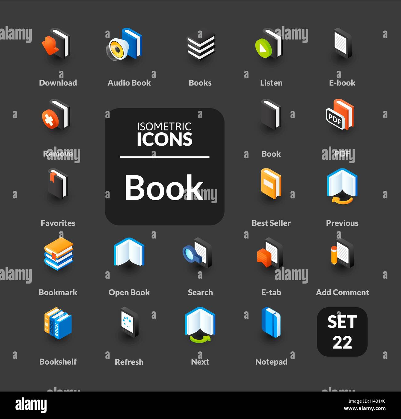 Color icons set in flat isometric illustration style, vector collection ...