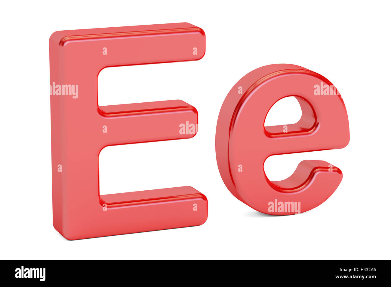 English letter E e alphabet, 3D rendering isolated on white background Stock Photo