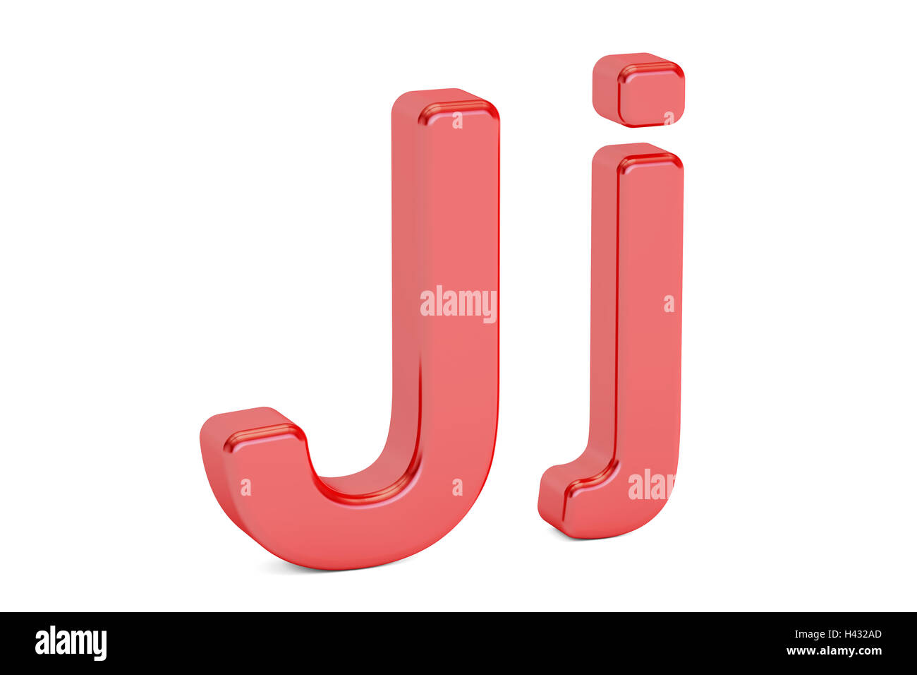 Red letter J alphabet, 3D rendering isolated on white background Stock Photo
