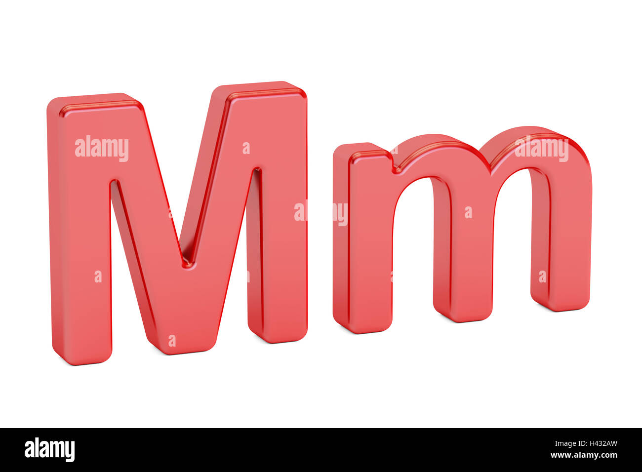 Red letter M alphabet, 3D rendering isolated on white background Stock Photo