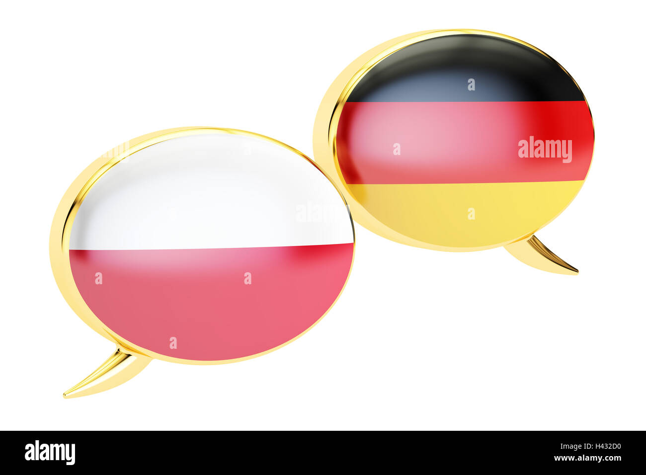 Speech bubbles, PolishGerman conversation concept. 3D rendering Stock