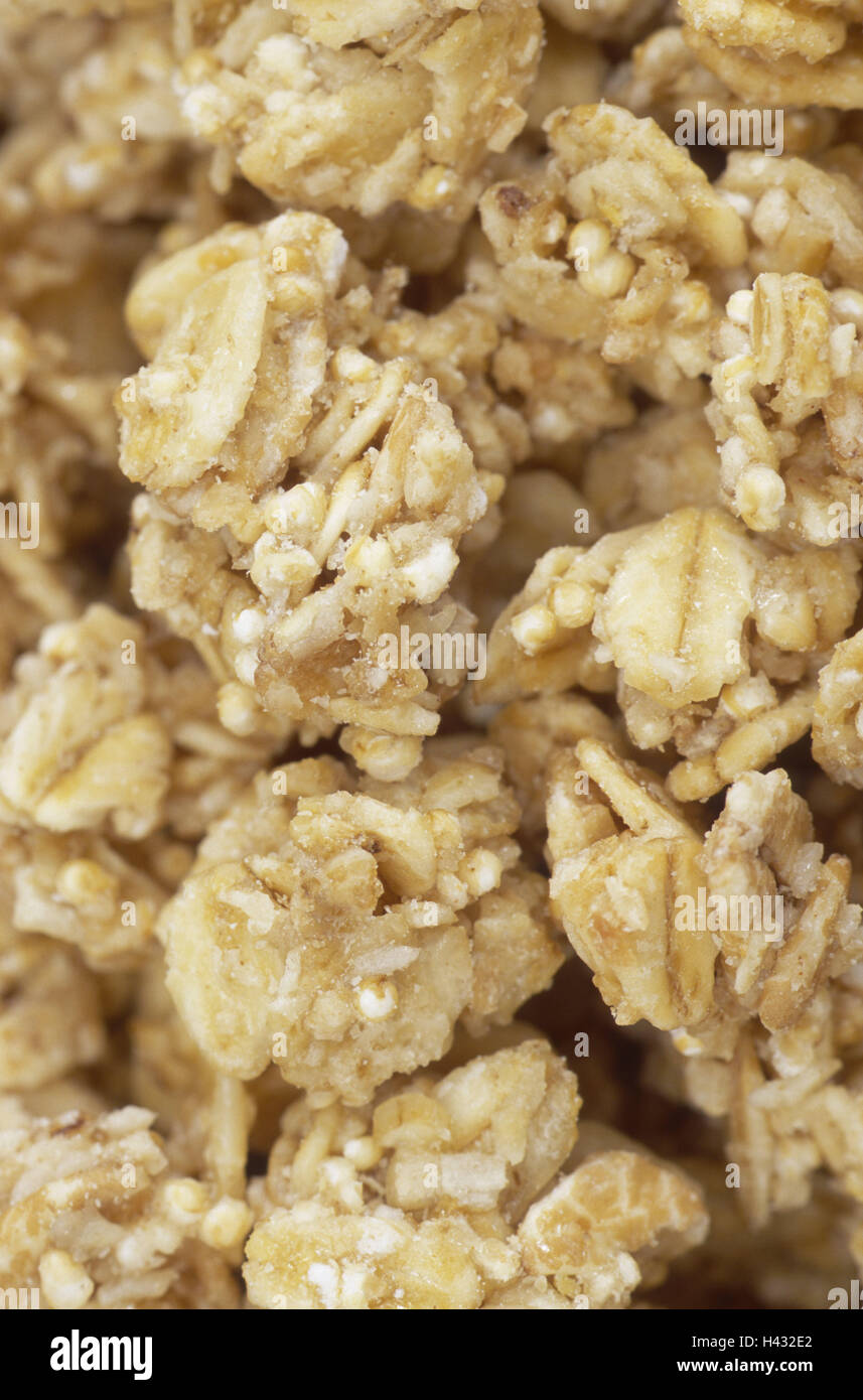 Crunchymüsli, close up, Food, breakfast, muesli, oatmeal, crunchy, nutrition, healthy, roasted, roughage empire, roughage, cereals, breakfast cereals, Stock Photo