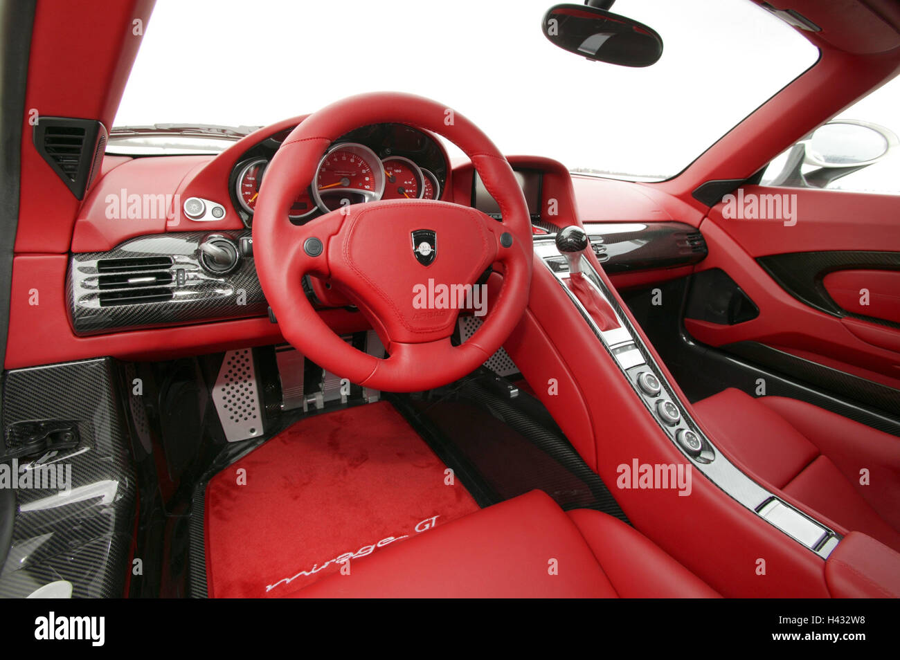 Gemballa Porsche 'Mirage GT', white, driver's door, opened, insight, cockpit Stock Photo