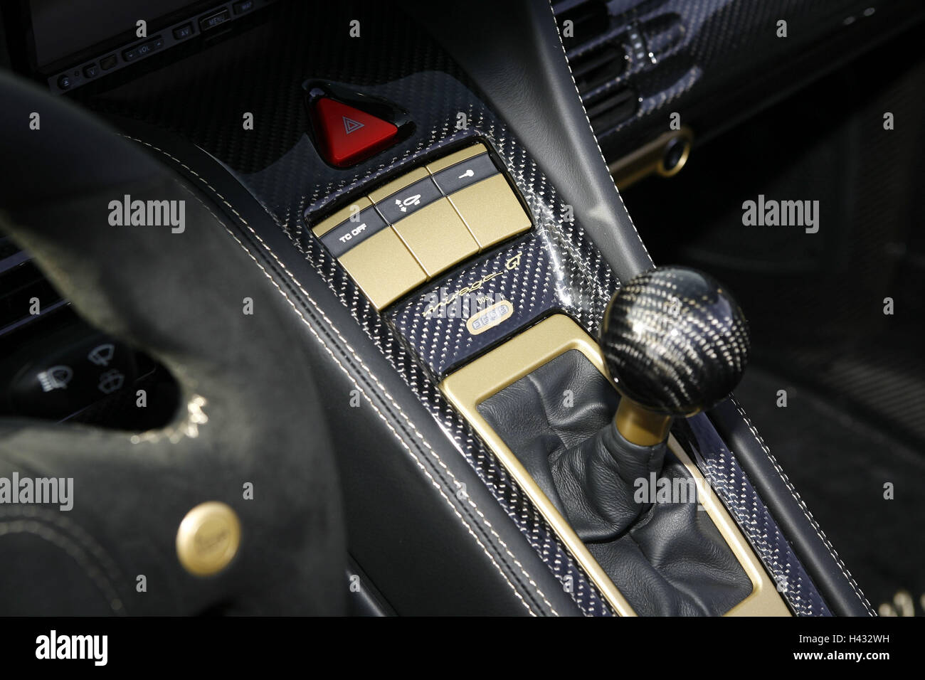 Gemballa Porsche 'Mirage GT', black, interior, detail, gearshift Stock Photo