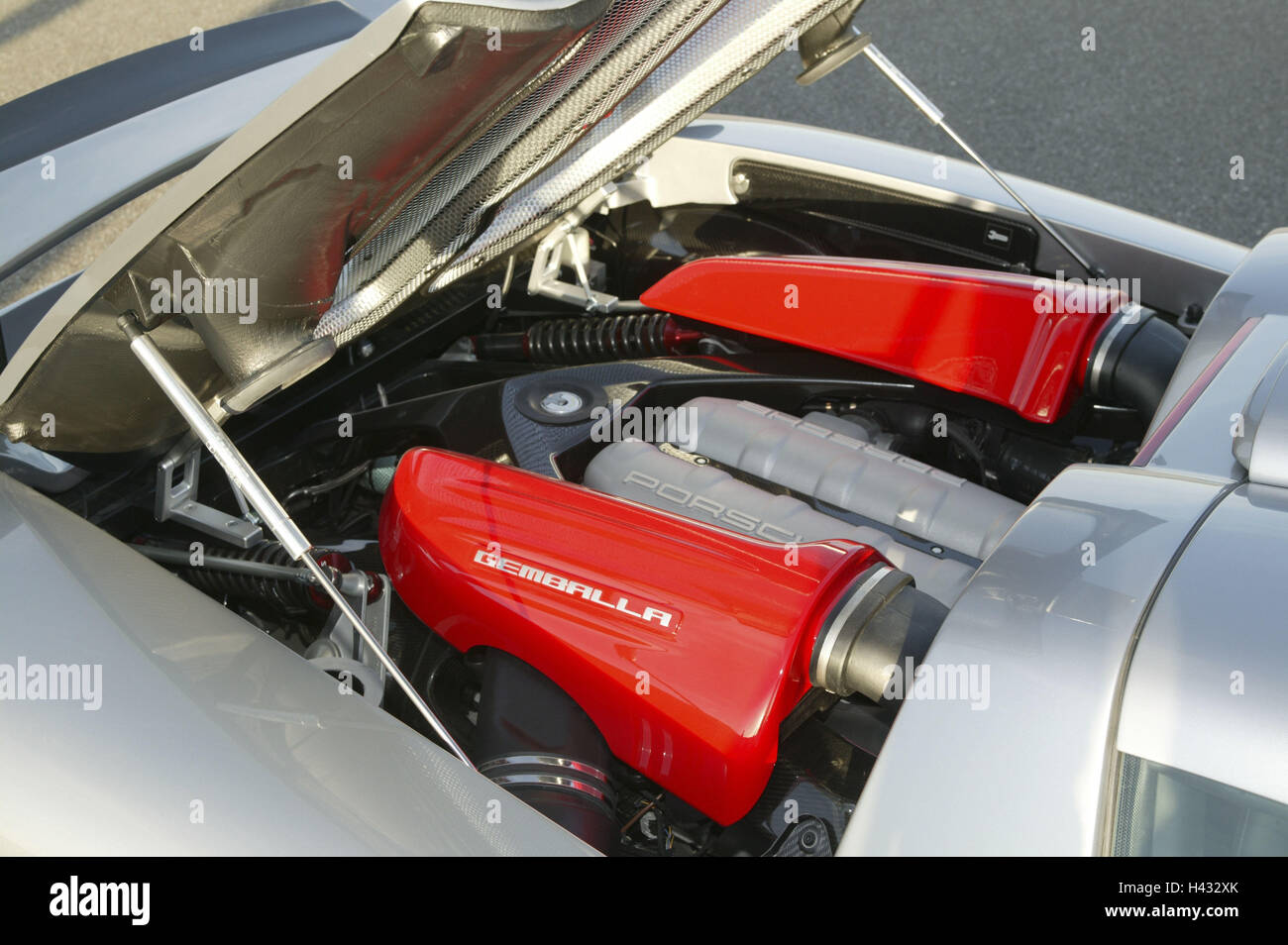 Gemballa Porsche, 'Mirage GT', silver, engine compartment Stock Photo