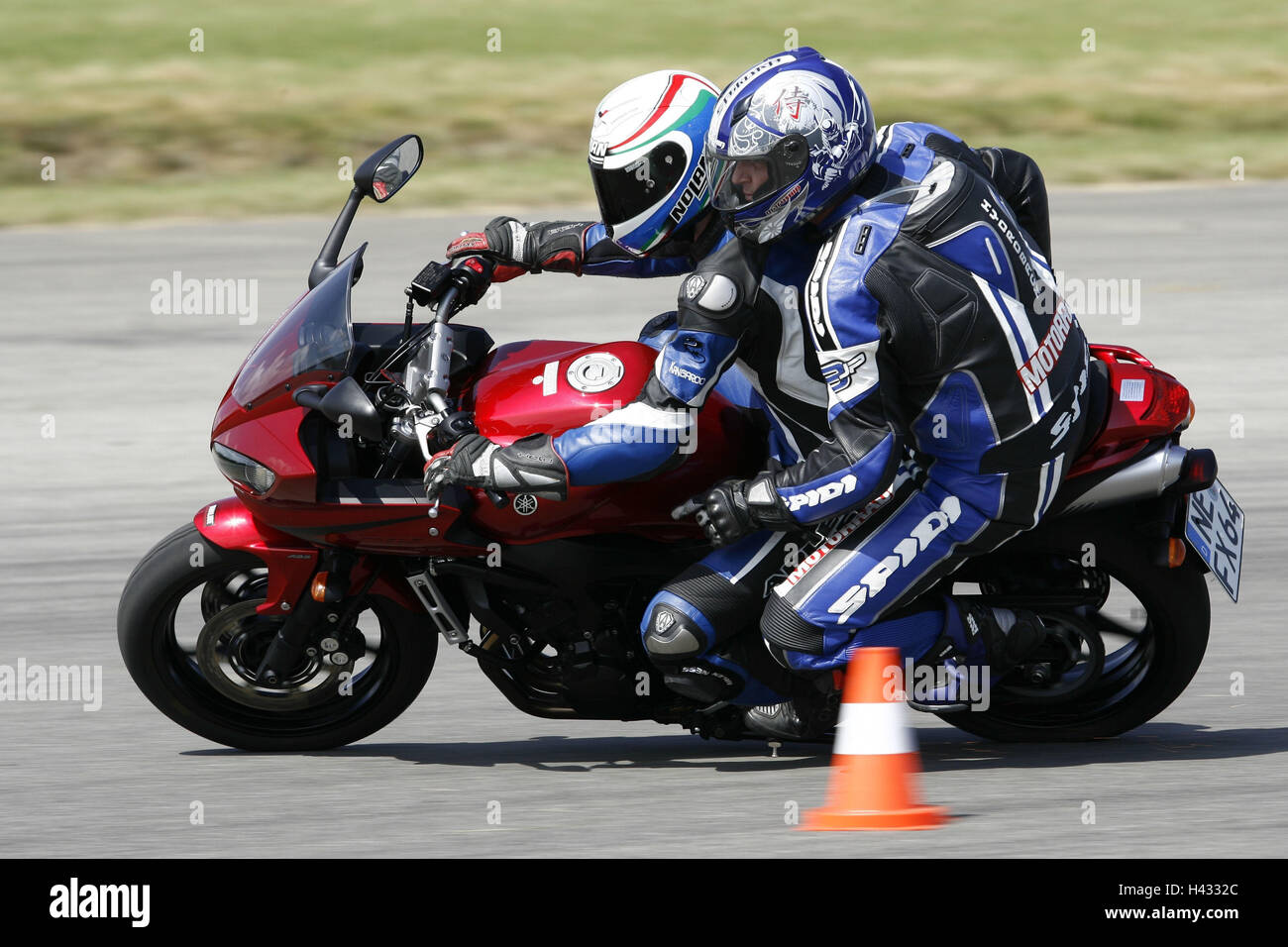Motorcycle, Yamaha, moving, test situation, front seat passenger Stock Photo