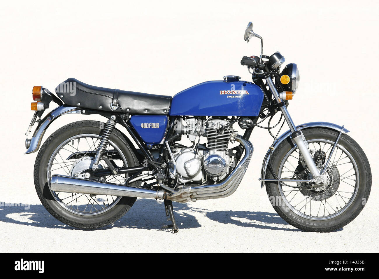 Motorcycle, Honda 'CB Four' super sport, classic, standard, on the right, page, preview, outside, blue Stock Photo