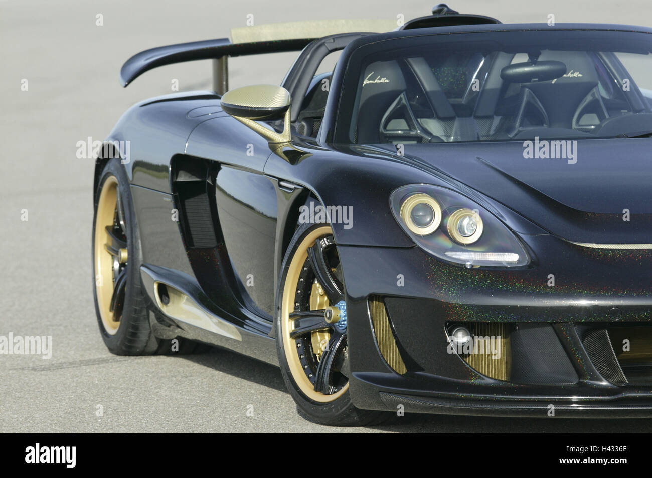 Gemballa Porsche 'Mirage GT', black, front view side view, curled Stock Photo