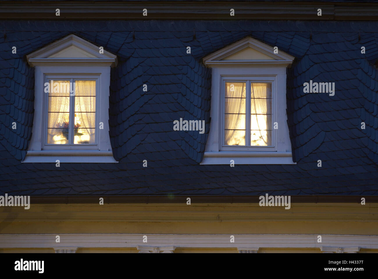 Residential House Roof Dormers Windows Lighting Stock Photo