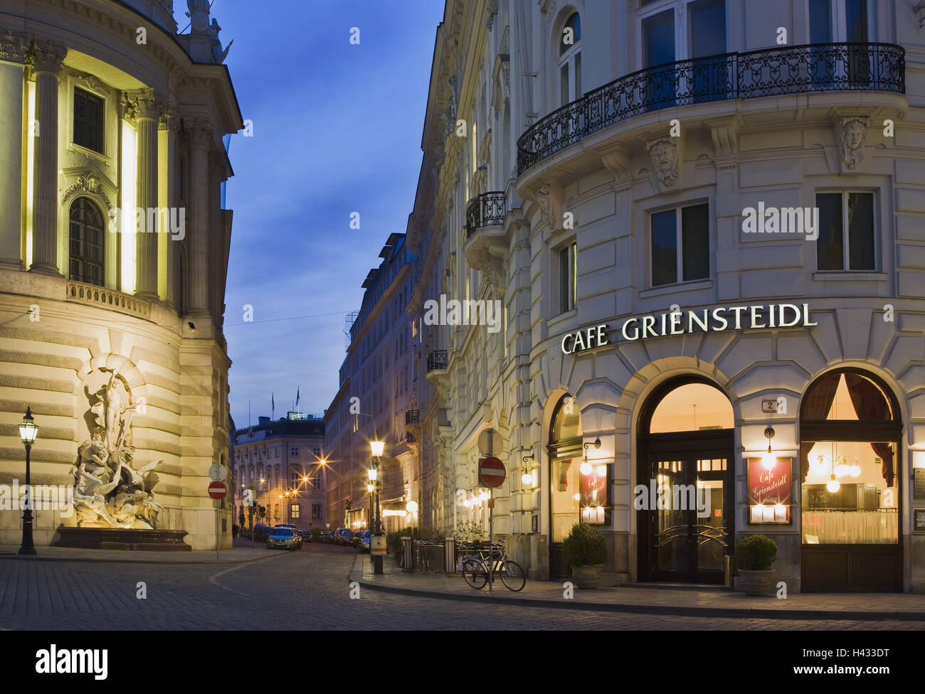 Austria, Vienna, 1st area, cafe Griensteidl, space Michaela, dusk, Stock Photo