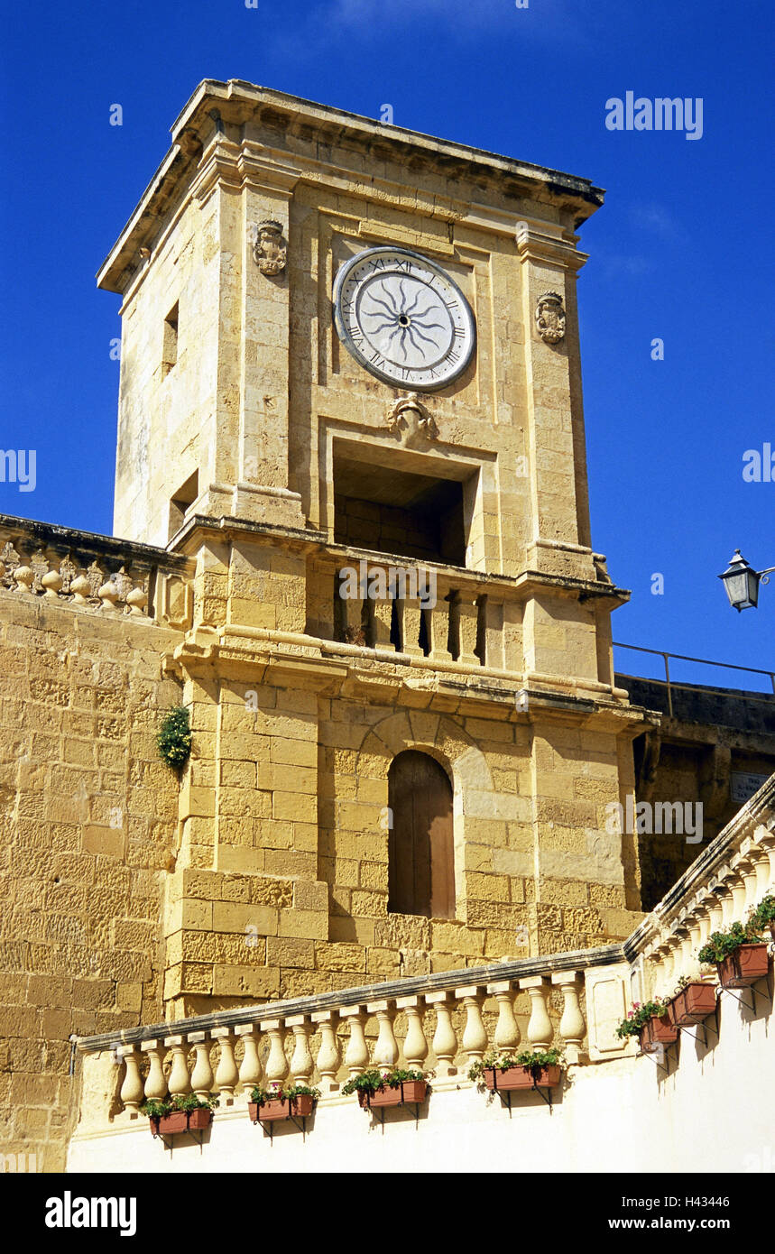 Malta, island Gozo, Victoria, clock tower, detail, island state