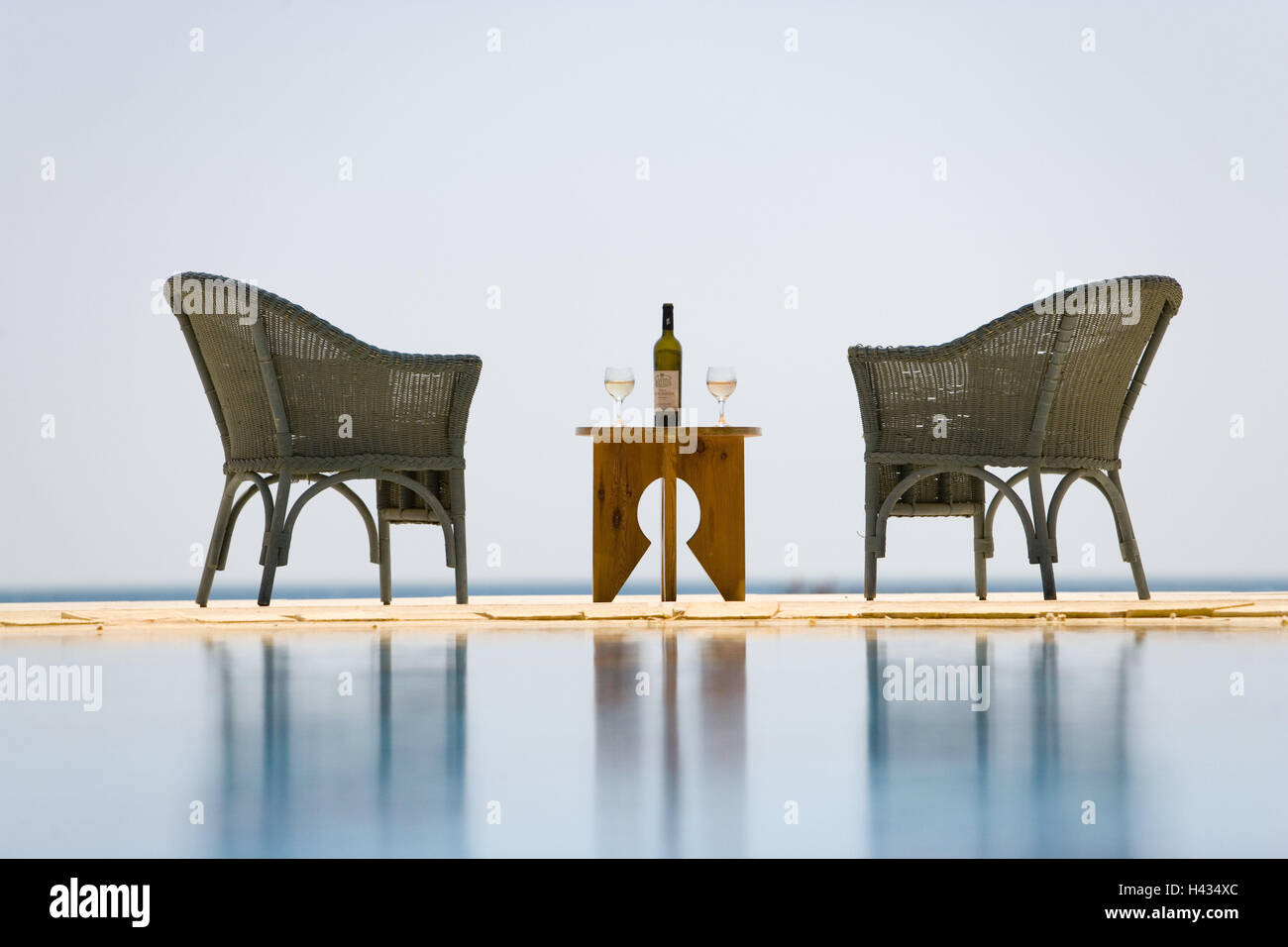 Pool Chairs Table Wine Wrong Glasses Sea View