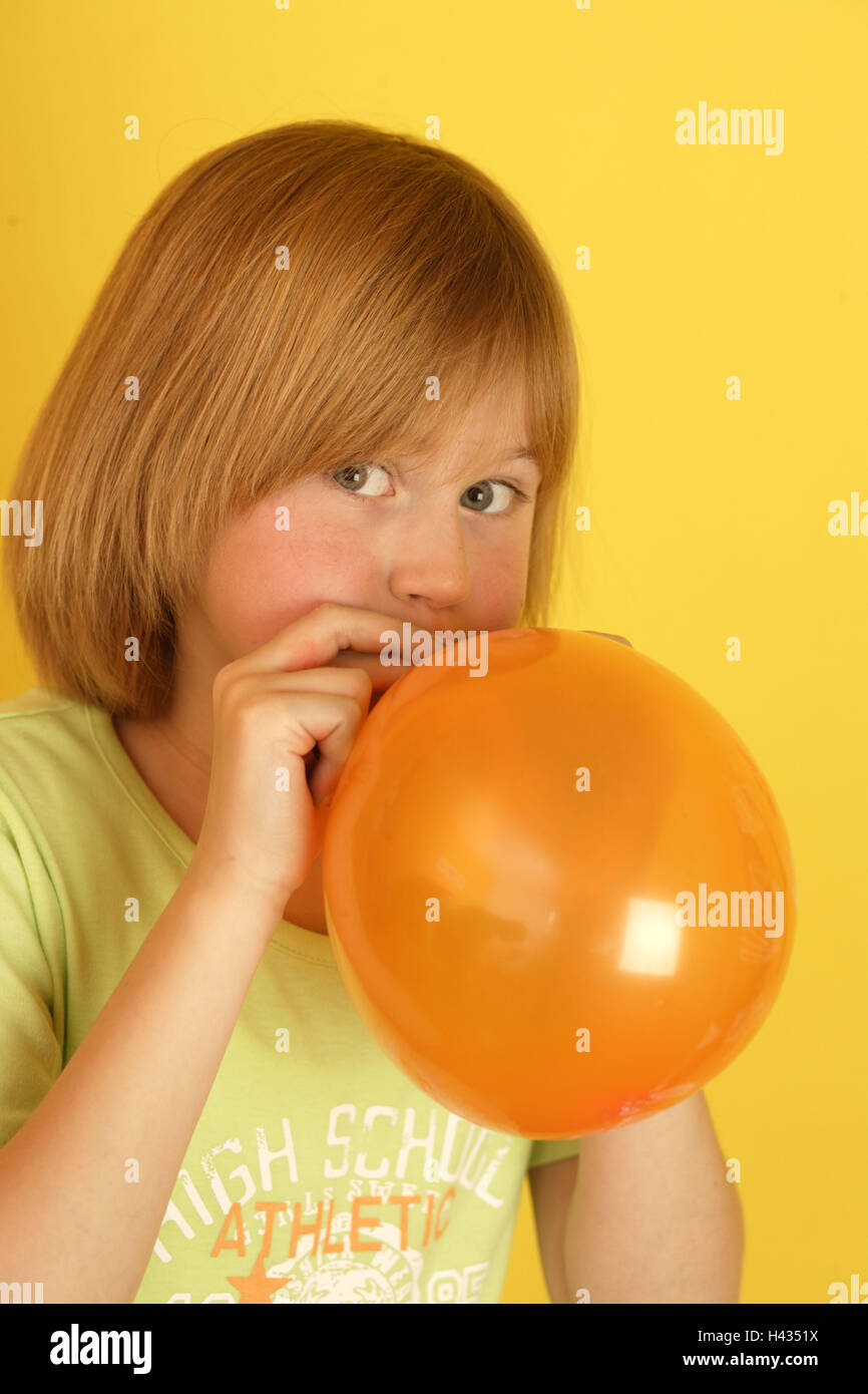 Girls, balloon, inflate Stock Photo Alamy