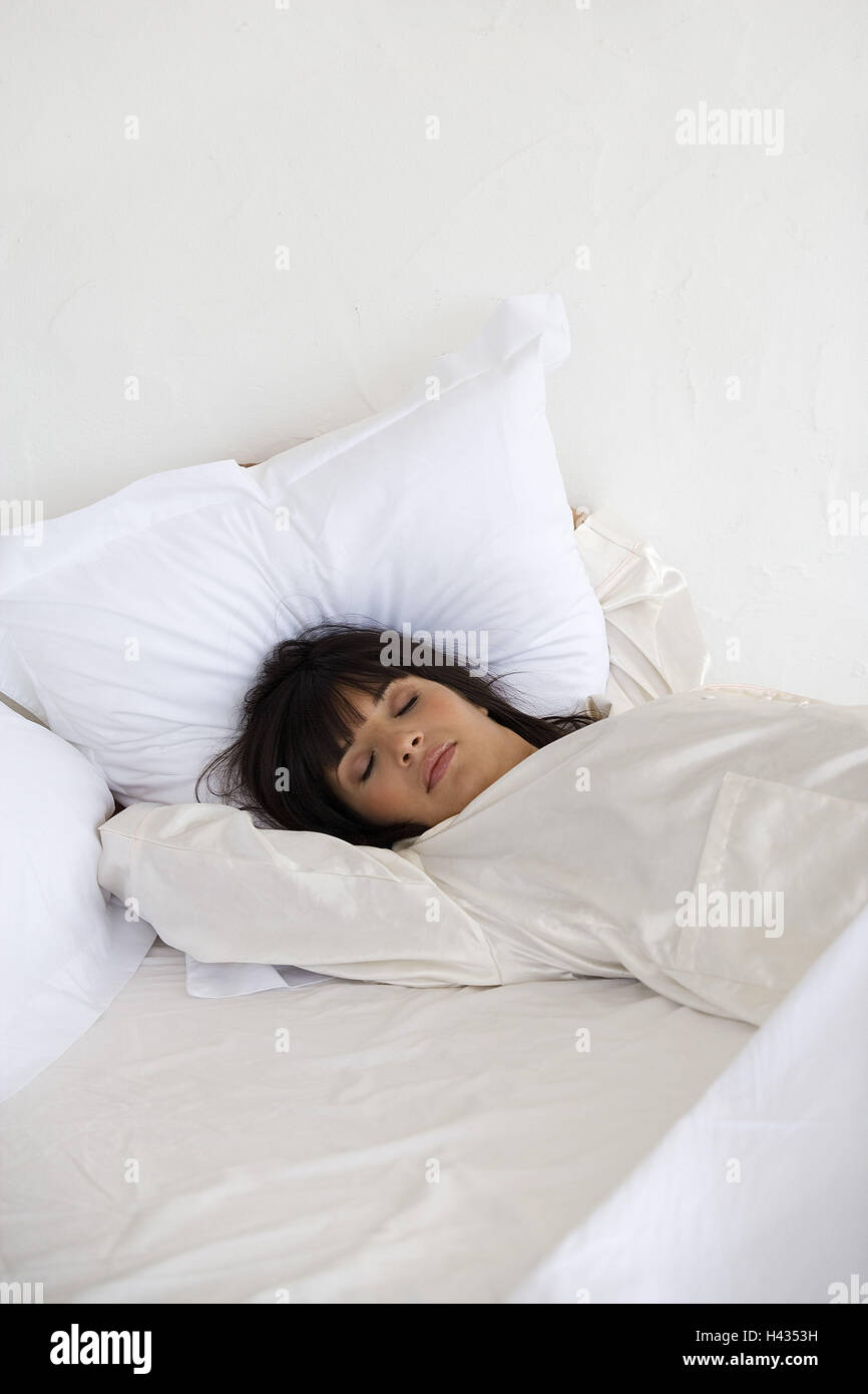 Woman, lie young, bed, sleep Stock Photo Alamy