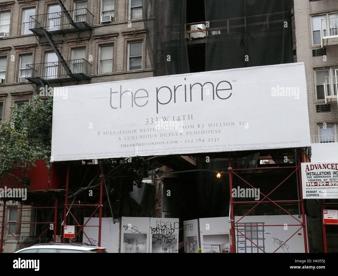 USA, New York city buildings outside, sign, rebuilding, formation