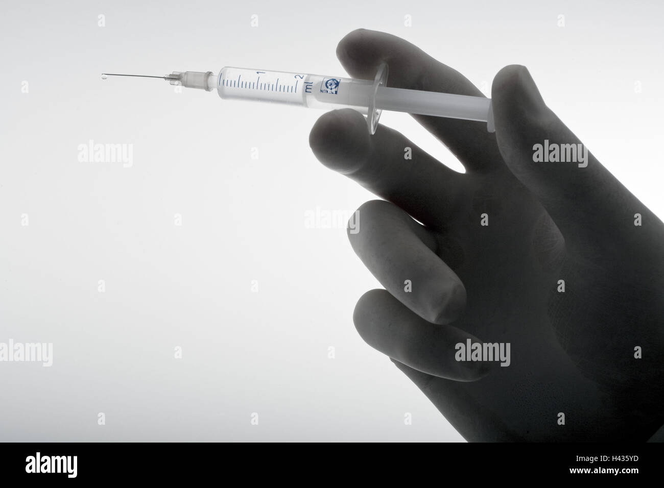 Hand, elastic glove, syringe, hold, detail, Stock Photo