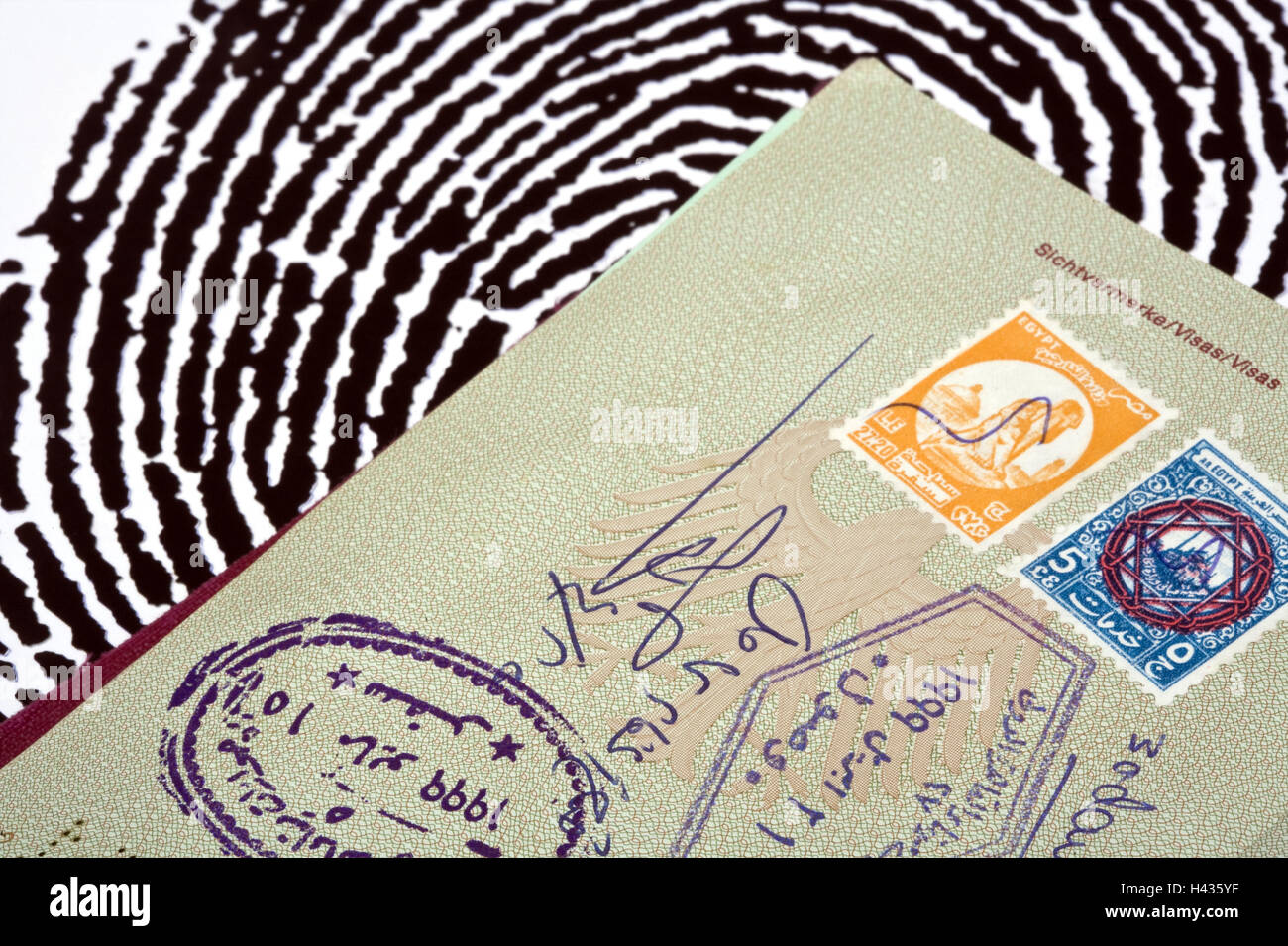 Fingerprint, passport, visa, detail, Stock Photo