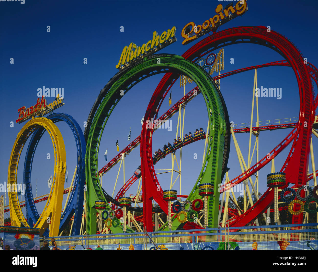 Germany, Bavaria, Munich, Oktoberfest, roller coaster, looping the loop, Upper Bavaria, Theresienwiese, feast, public festival, Wiesn, pleasure feast, fairground, tourism, attraction, world-renowned, famous, amusements, fun, meadow visit, driving business Stock Photo