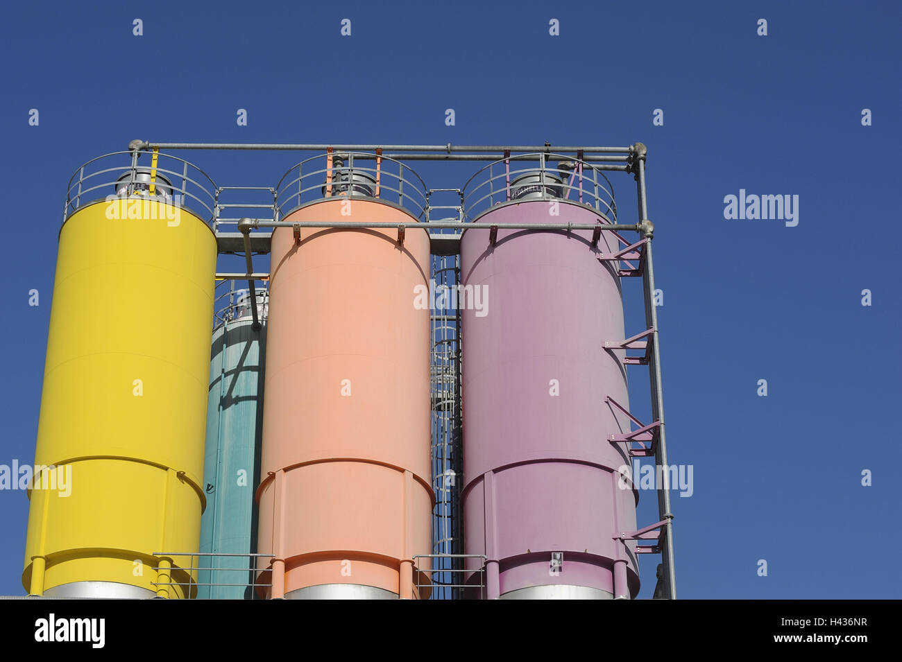 Silos, cases, supports, brightly, heaven, cloudless, blue, Stock Photo