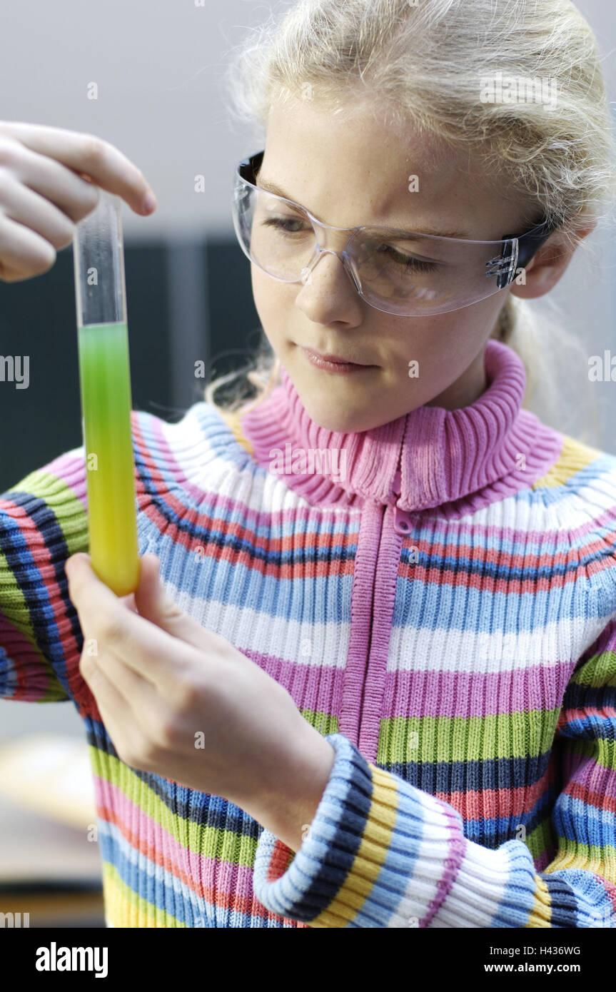 Girls, school, chemical lessons, test tube Stock Photo Alamy