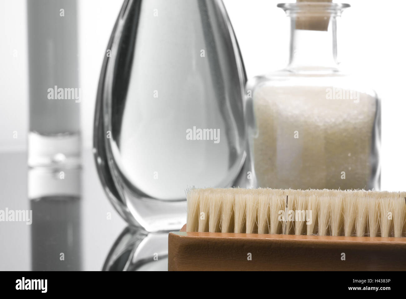 Decanters, bath products, differently, brush, detail, Stock Photo