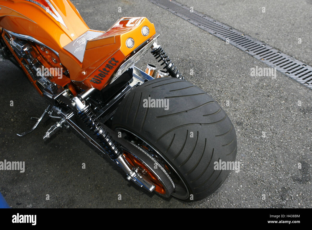 Tuning motorcycle, tuner GP, detail, rear tyre, Überbreite, Stock Photo