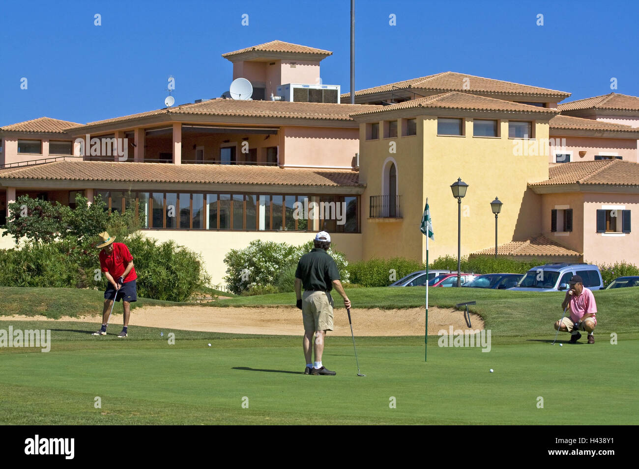 Spain, the Balearic Islands, island Majorca, golf course, club house, Green, golfer, no model release, Stock Photo