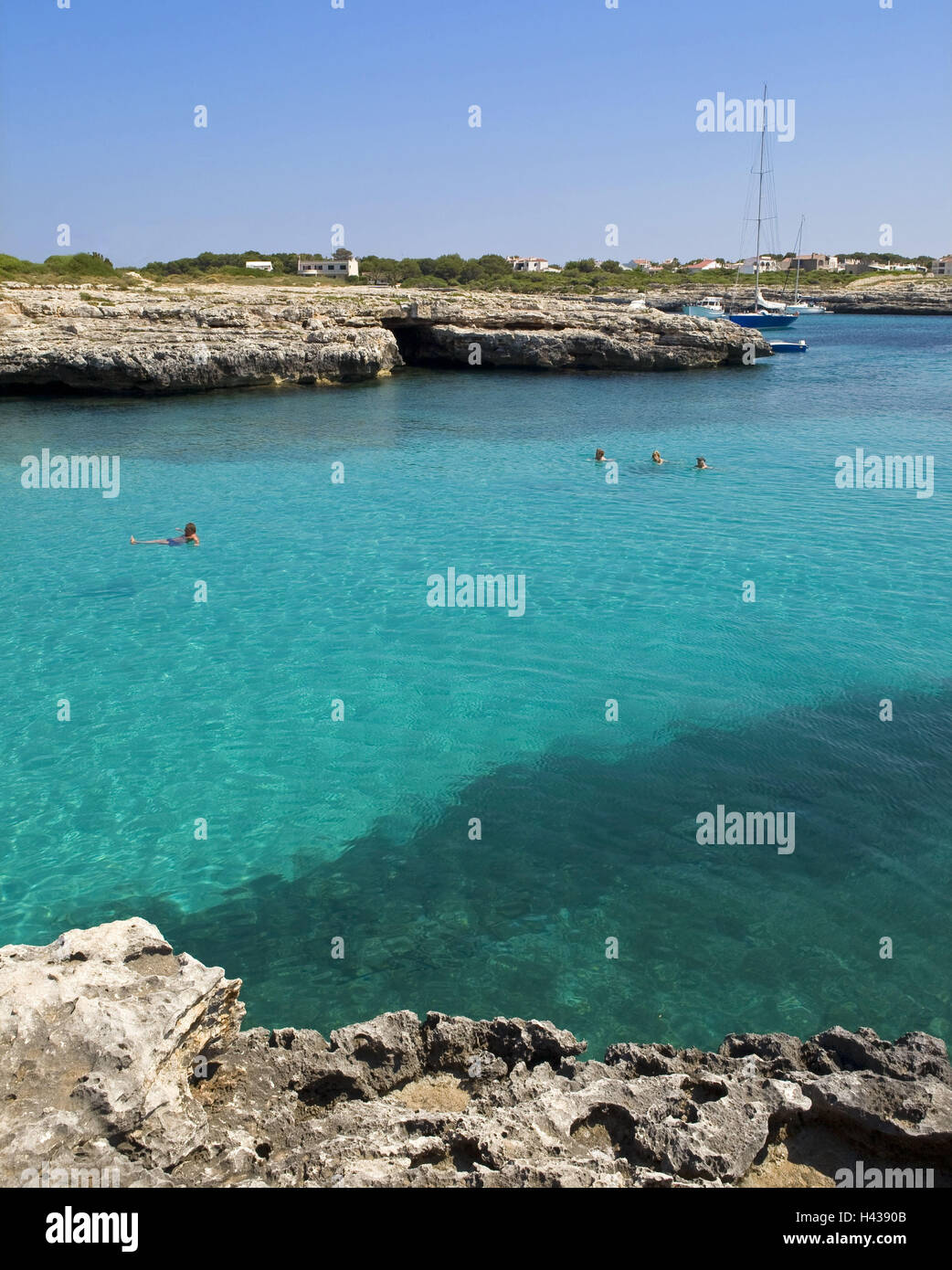 Spain, the Balearic Islands, island Menorca, Cala Blanca, sea, tourist, swim, no model release, Stock Photo