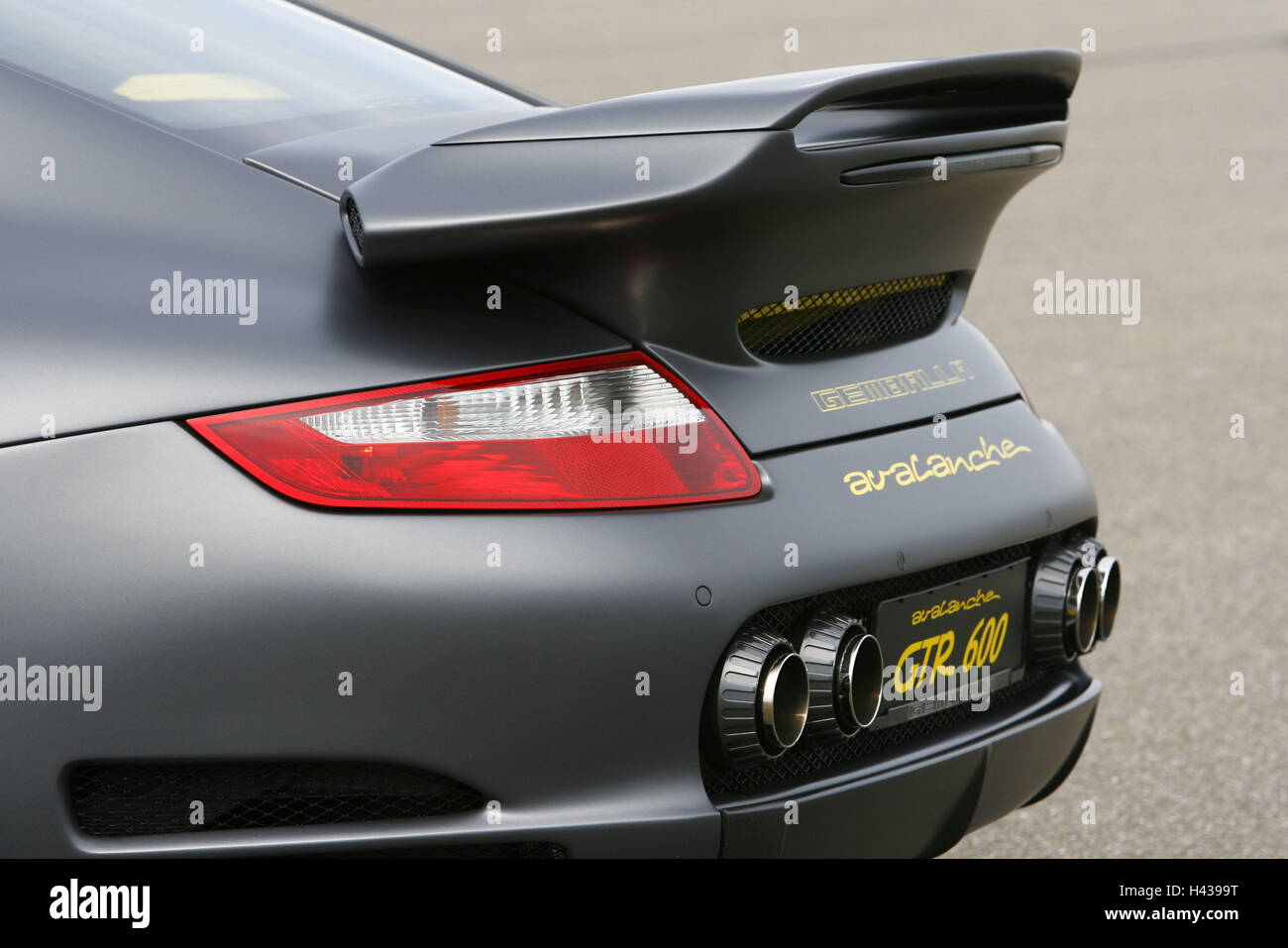 Gemballa Porsche GTR 600 Avalanche, matt black, rear, Stock Photo