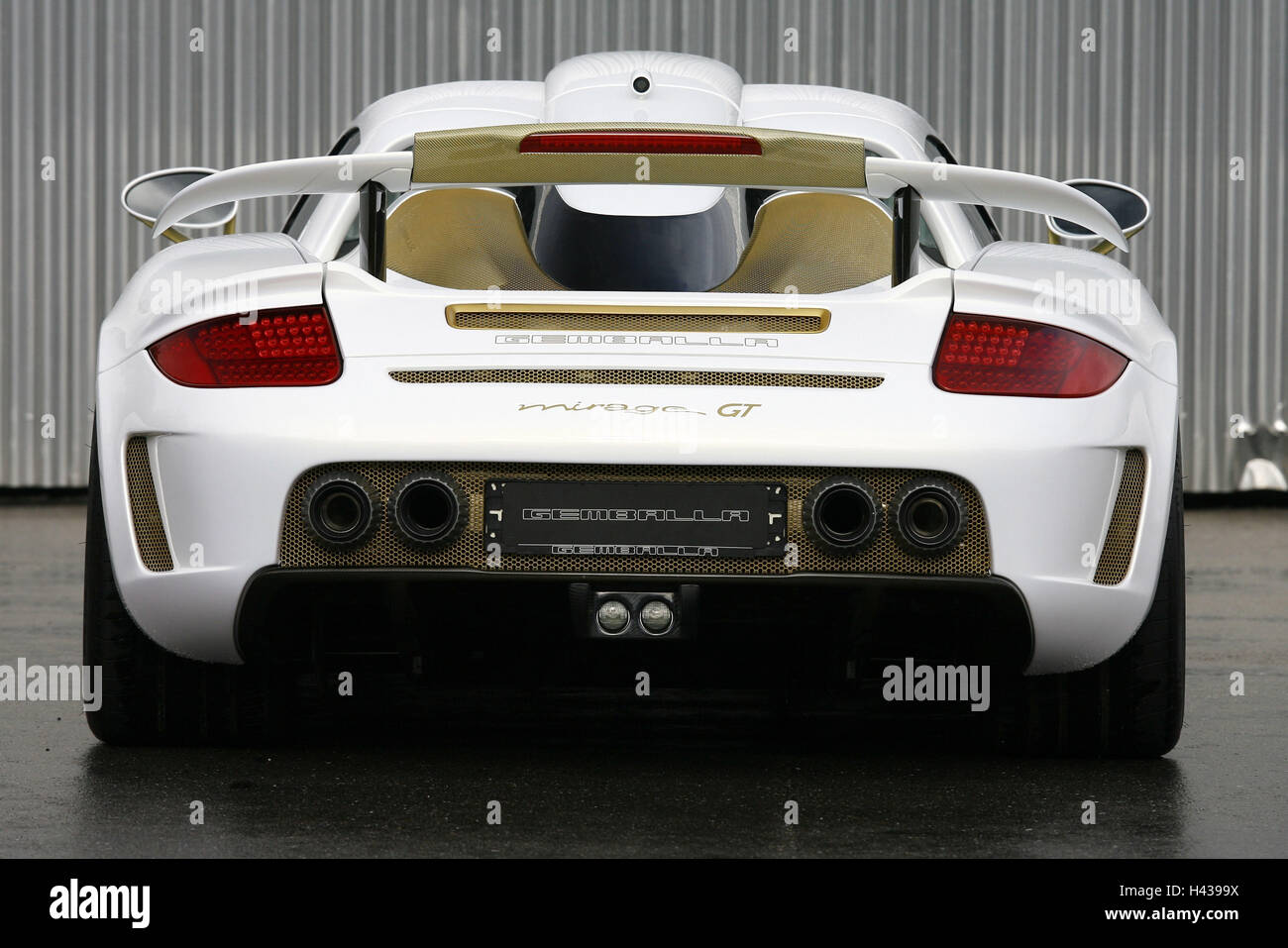 Porsche Gemballa Mirage GT, white, rear view, Stock Photo