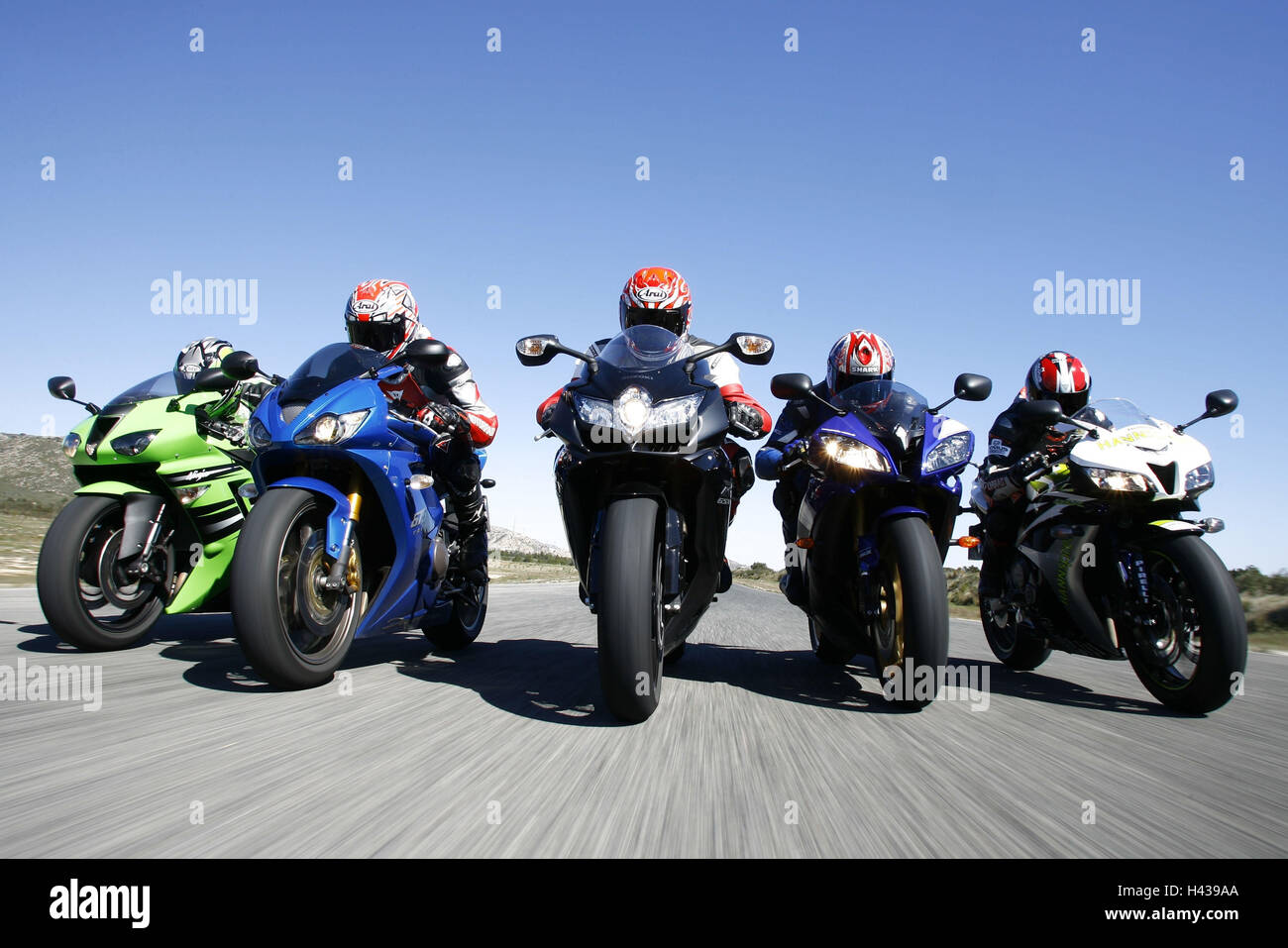 Street, supersport motorcycles, trip, front view, Stock Photo