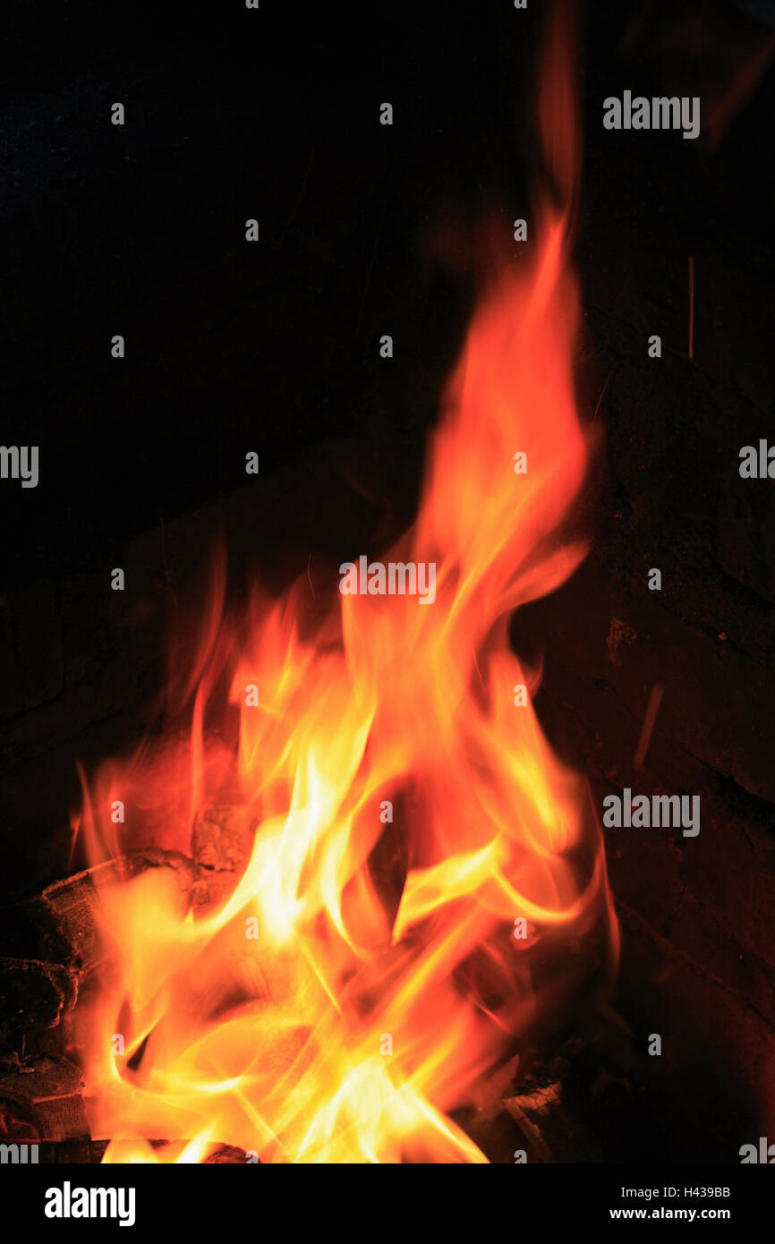 Campfires, night, fireplace, Sonnwend, Sonnwendfeuer, fire, flame, blaze, lick, blast firewood, wooden, glow, heat, heat, light, flames, orange, nobody, darkness, outside, at night, medium close-up, copy space, Stock Photo