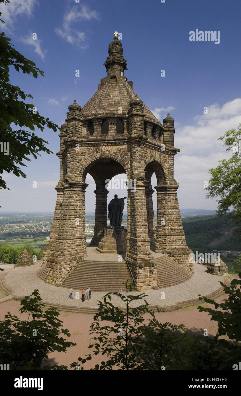 Germany, North Rhine-Westphalia, Porta Westfalica, imperial Wilhelm's monument, mountain Wittekinds, place of interest, structure, historically, imperial monument, statue, monument, visitor, destination, Stock Photo