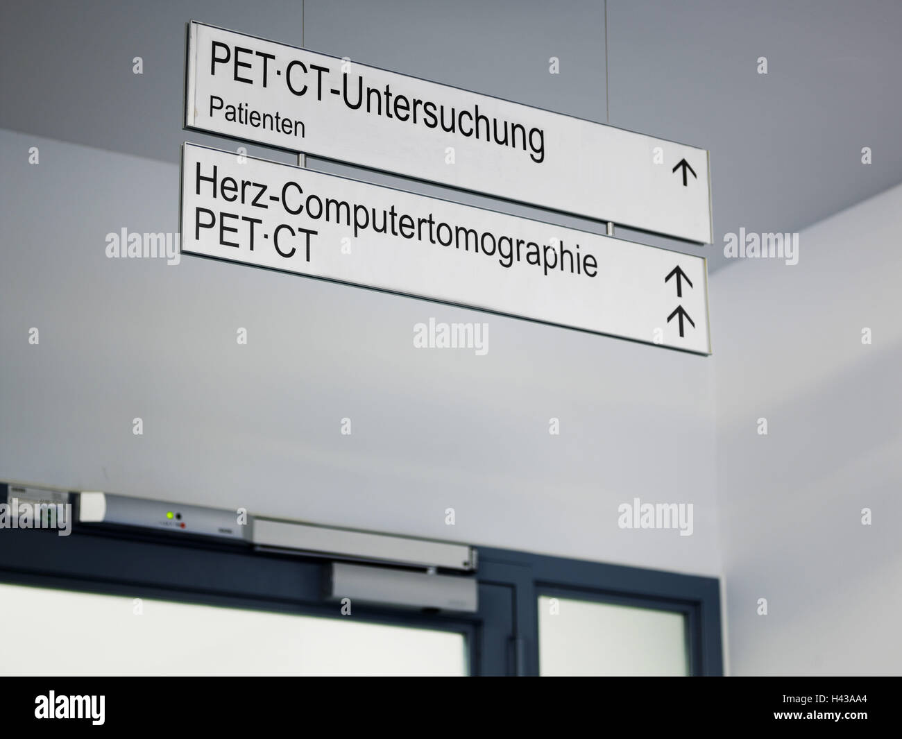 Heart computer tomography, PET ct. examination, information sign, clinic, Stock Photo