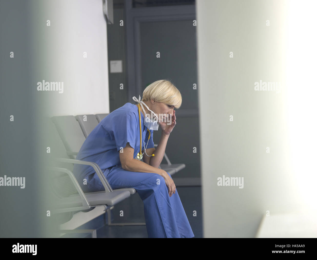 Op. sister, exhausts, thoughtful, clinic, Stock Photo