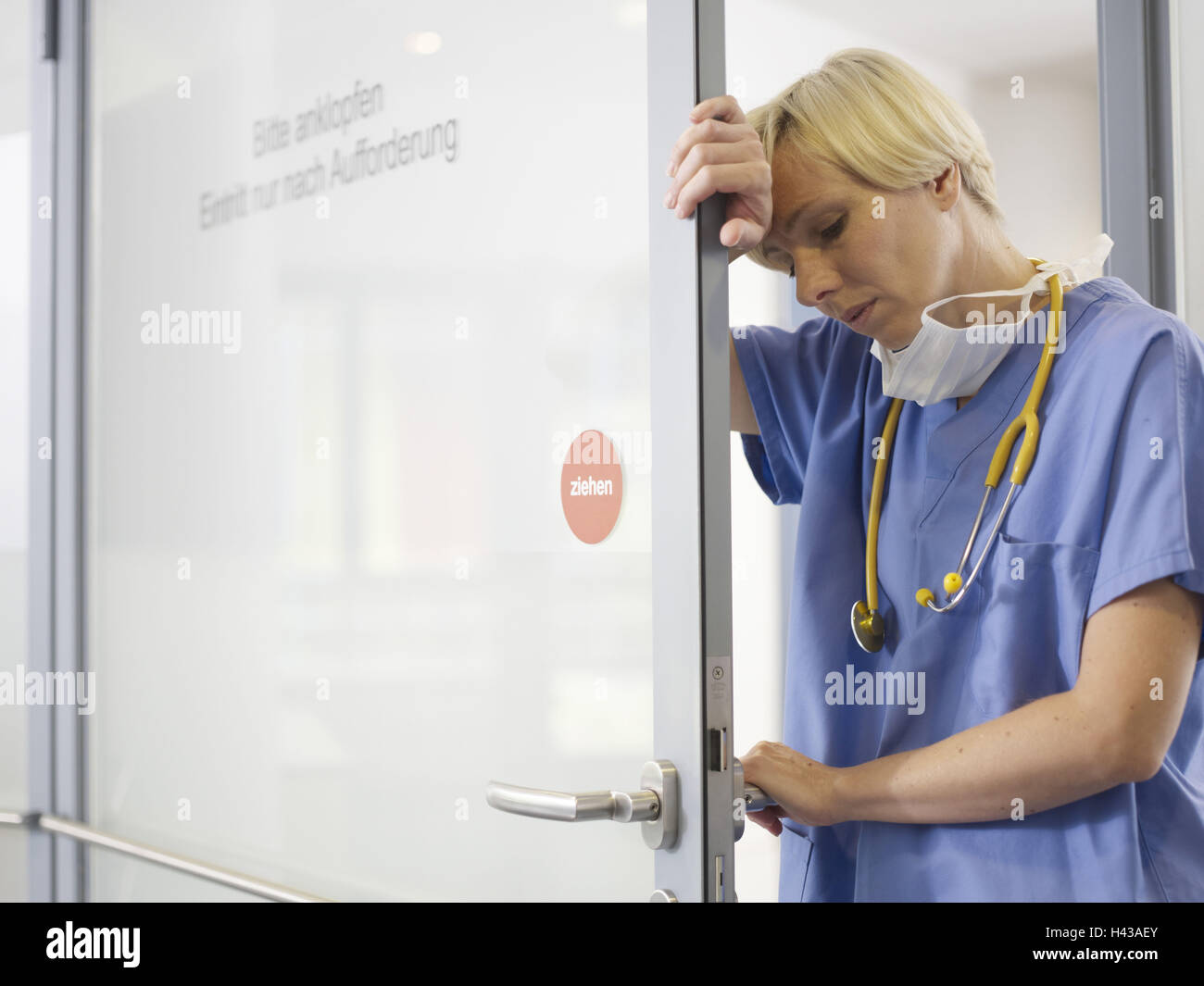 surgery nurse, exhausts, thoughtfully, Stock Photo