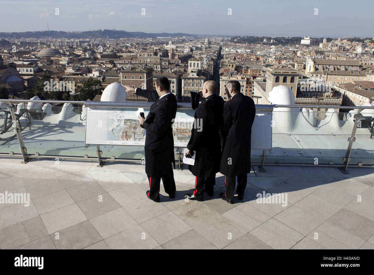 Italy, Rome, Vittoriano, view terrace, policeman, panoramic card, panorama, Stock Photo