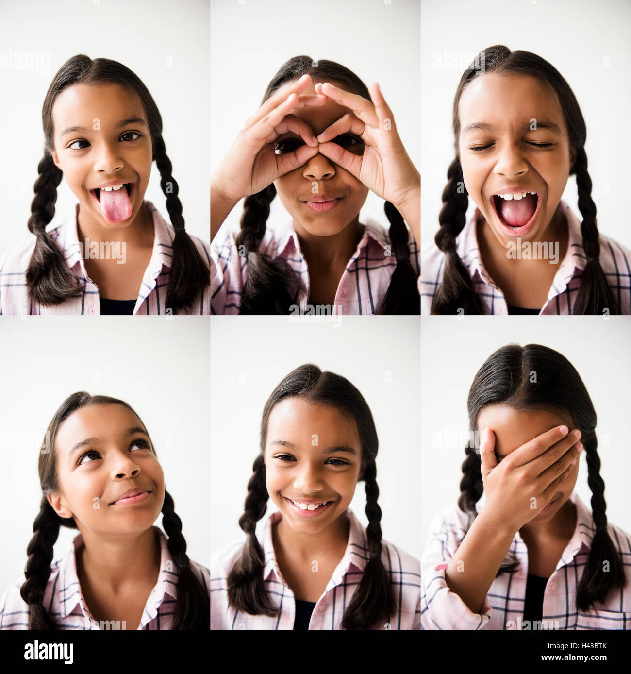 Series of Mixed Race girl making faces Stock Photo