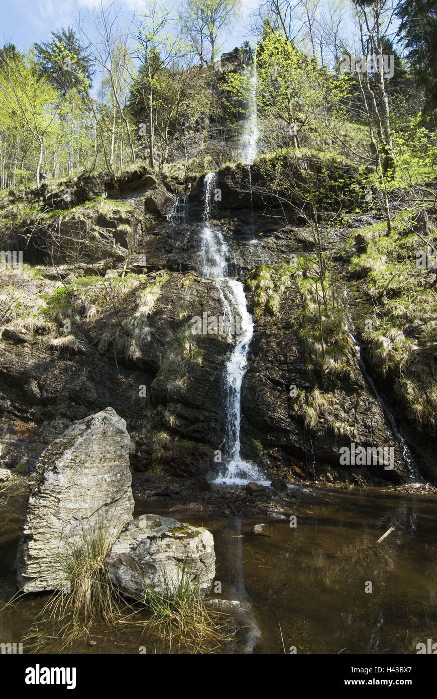 Germany, Lower Saxony, Harz, Okertal, rock formations, waterfall, Stock Photo