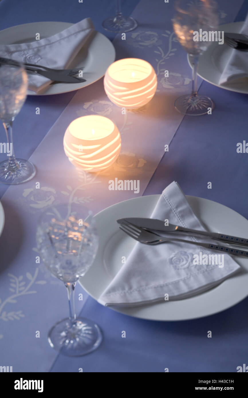 blue-white covered table, Stock Photo
