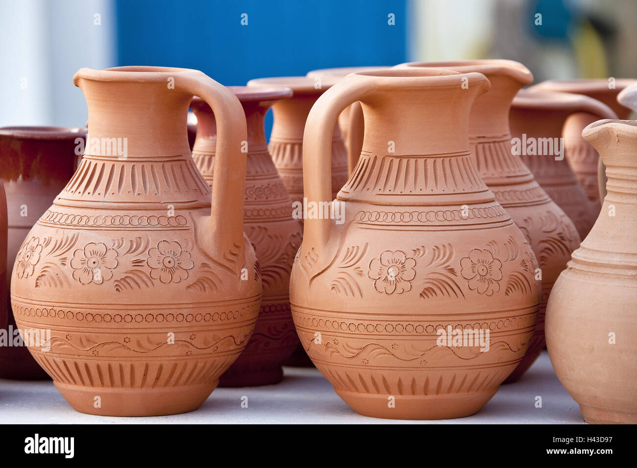 Cyprus, Agia Napa, sales hand-made tone jugs, Stock Photo