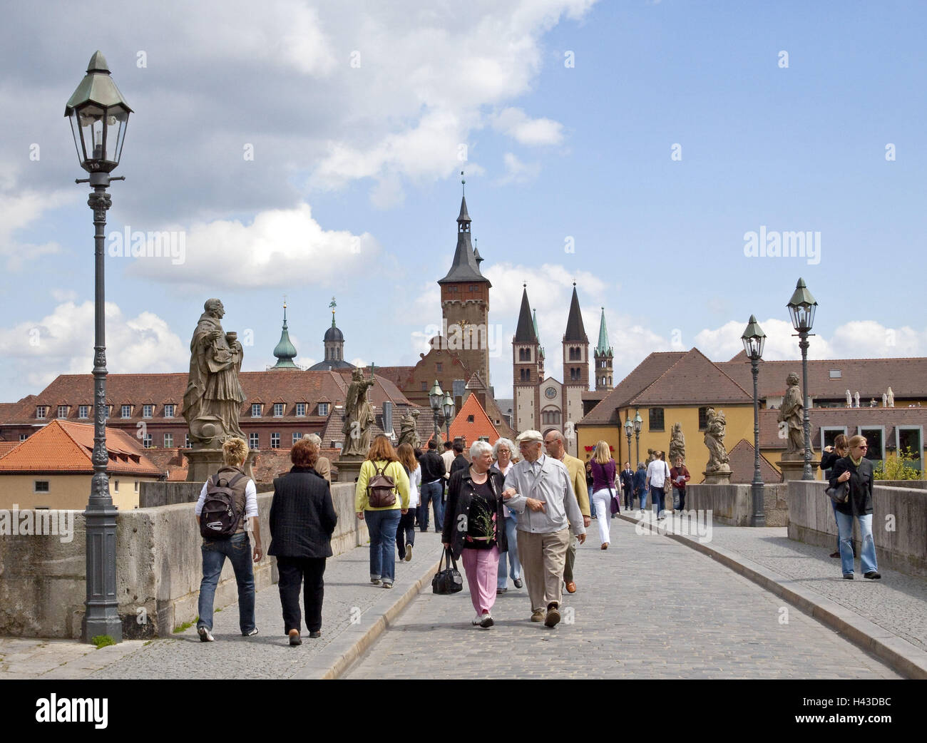 Germany, Bavaria, Franconia, Wurzburg, old Main bridge, tourist, Stock Photo