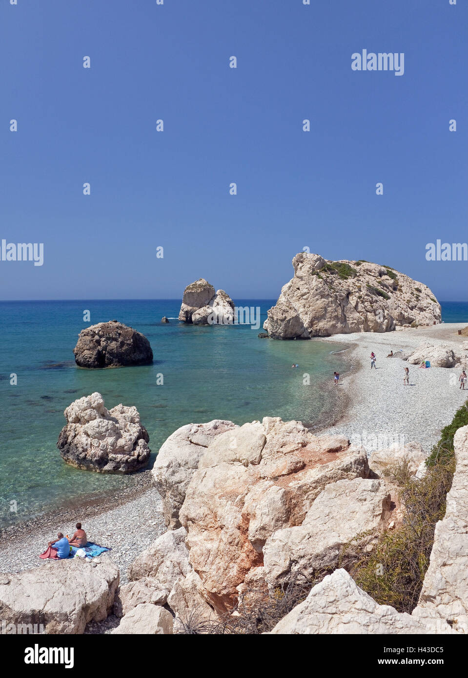 Cyprus, south coast, rock Aphrodite, gravel beach, bathers, Stock Photo