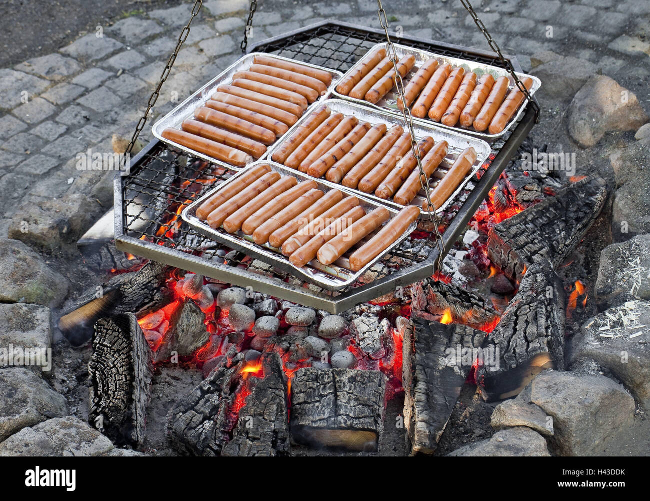 Charcoal grill, sausages Stock Photo Alamy