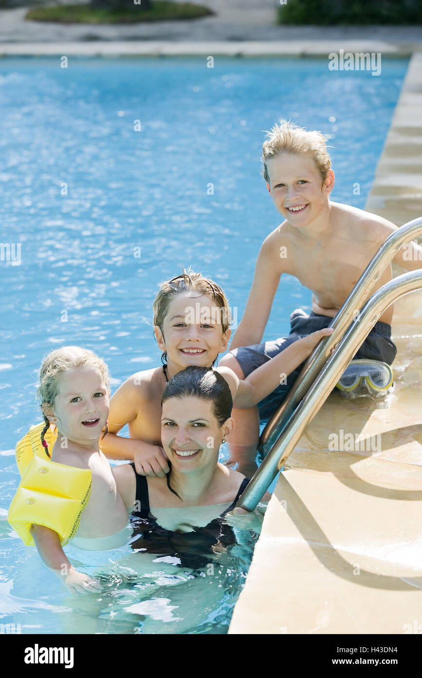 Nut, children, pool, conductor, smile, summer, Stock Photo