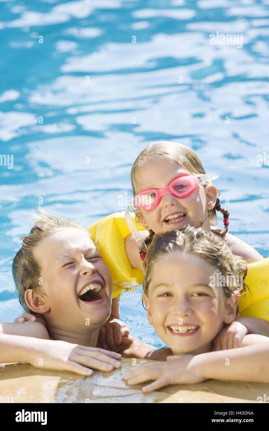 Boys, girls, laugh, pool margin, summer, Stock Photo