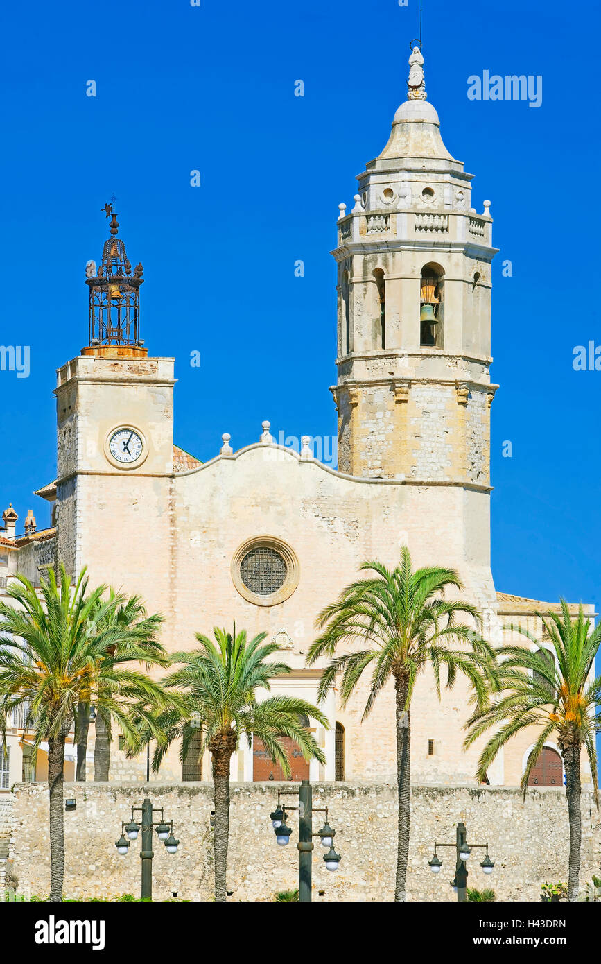 Church of Sant Bartomeu i Santa Tecla, Sitges, Catalonia, Spain Stock Photo